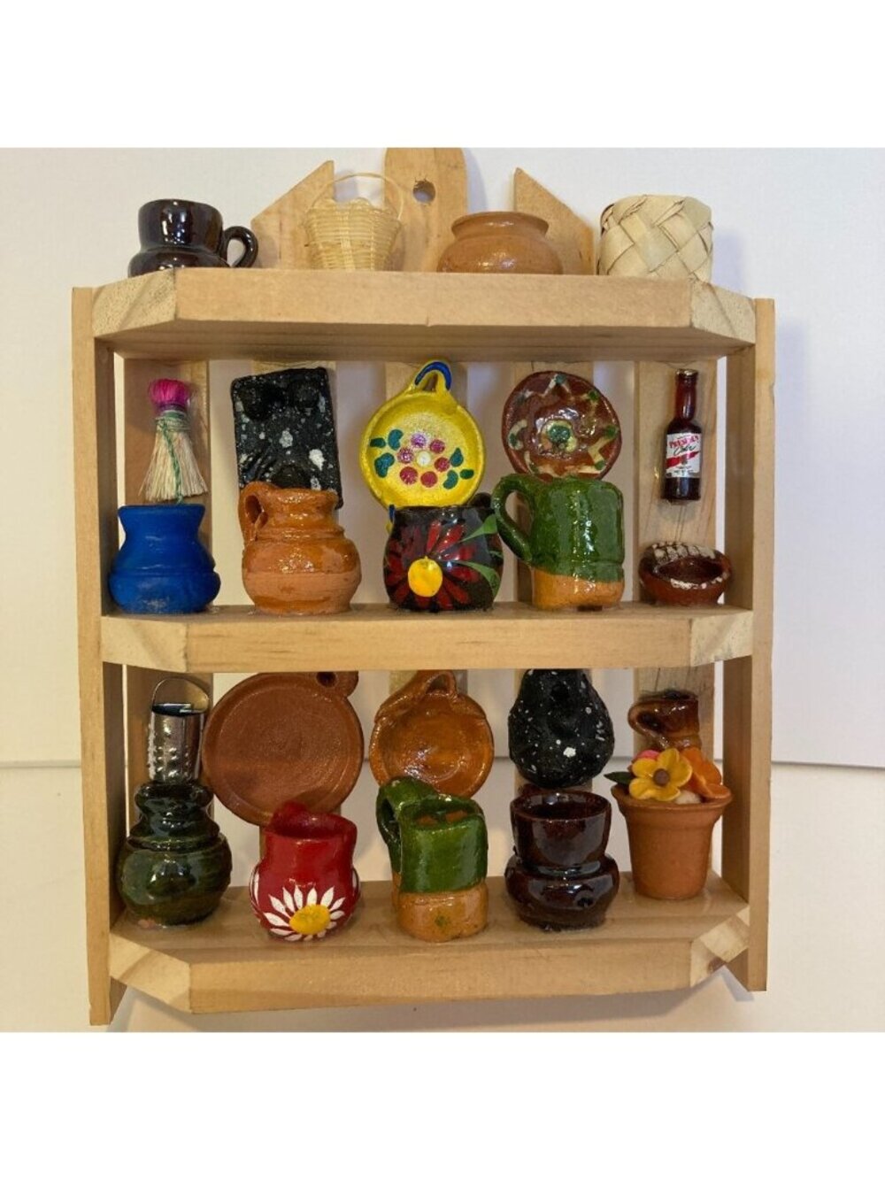 Handmade Mexican Miniature Pottery Basket Mug Kitchen Diorama Wall Decoration